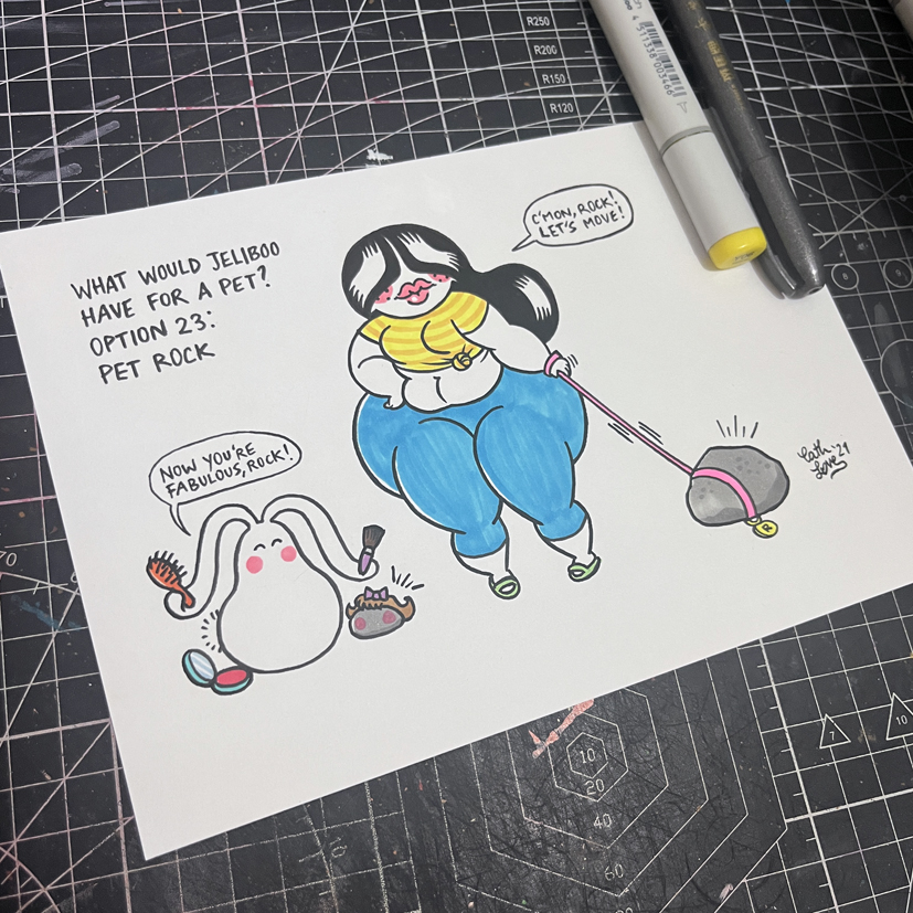 Jeliboo original drawing: Jeliboo has a pet rock! - Image 3